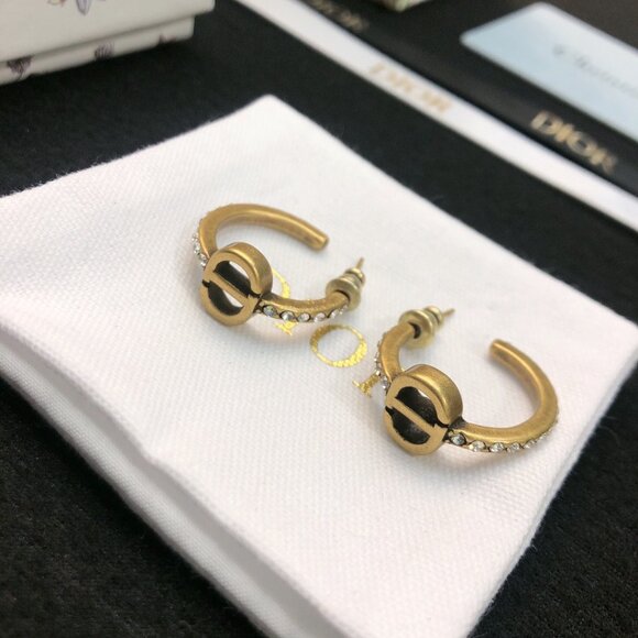 Dior Vintage - Gold “CD” Hoop Earrings with Crystals - Picture 1 of 4